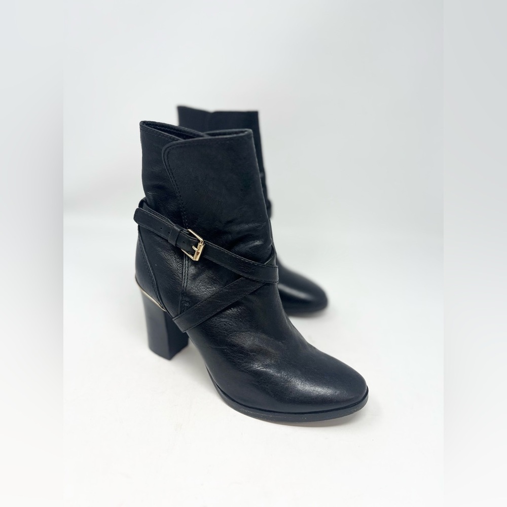TORY BURCH Black Leather Heeled Buckle Booties Women's Size 8